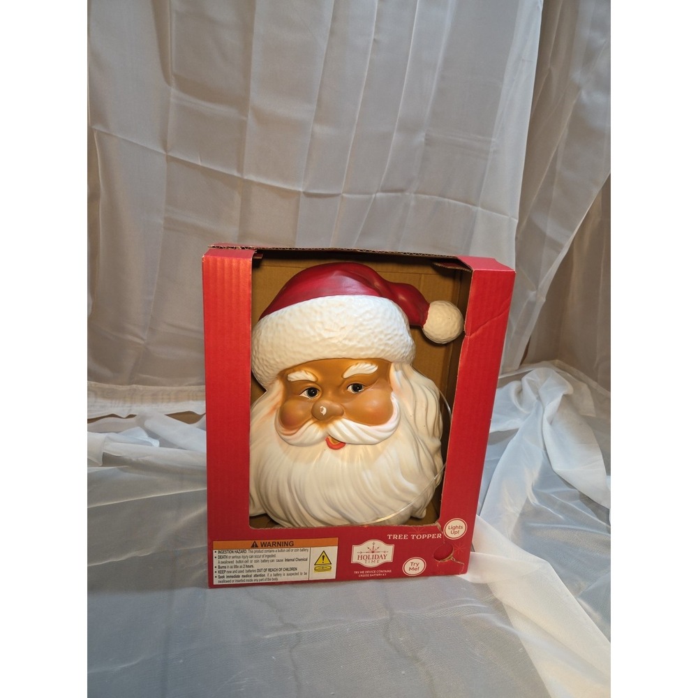 Santa Head Face Tree Topper Led Lighted Holiday Time 12 inch Blow Mold READ